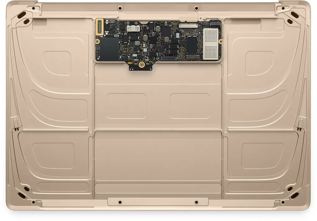 Removing the battery cells, the 2015 Apple MacBook was all of this. The whole motherboard sans a fan is minuscule. But the performance was similarly anaemic. Photo Credits: Anandtech