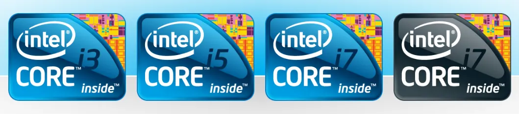 Intel’s first-generation i-series CPU stickers. The black i7 sticker is the “Prosumer” i7 CPU range, which has since been rebranded i9. These are more expensive parts, incompatible with consumer motherboards, but have a more professional-friendly feature set.